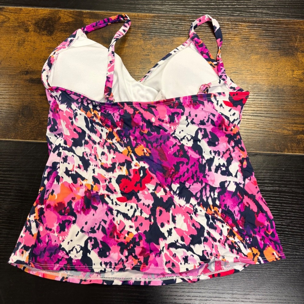 Liz Claiborne Swim Tankini Top Women's Size 10 Abstract Floral Pink Blue - Picture 3 of 4